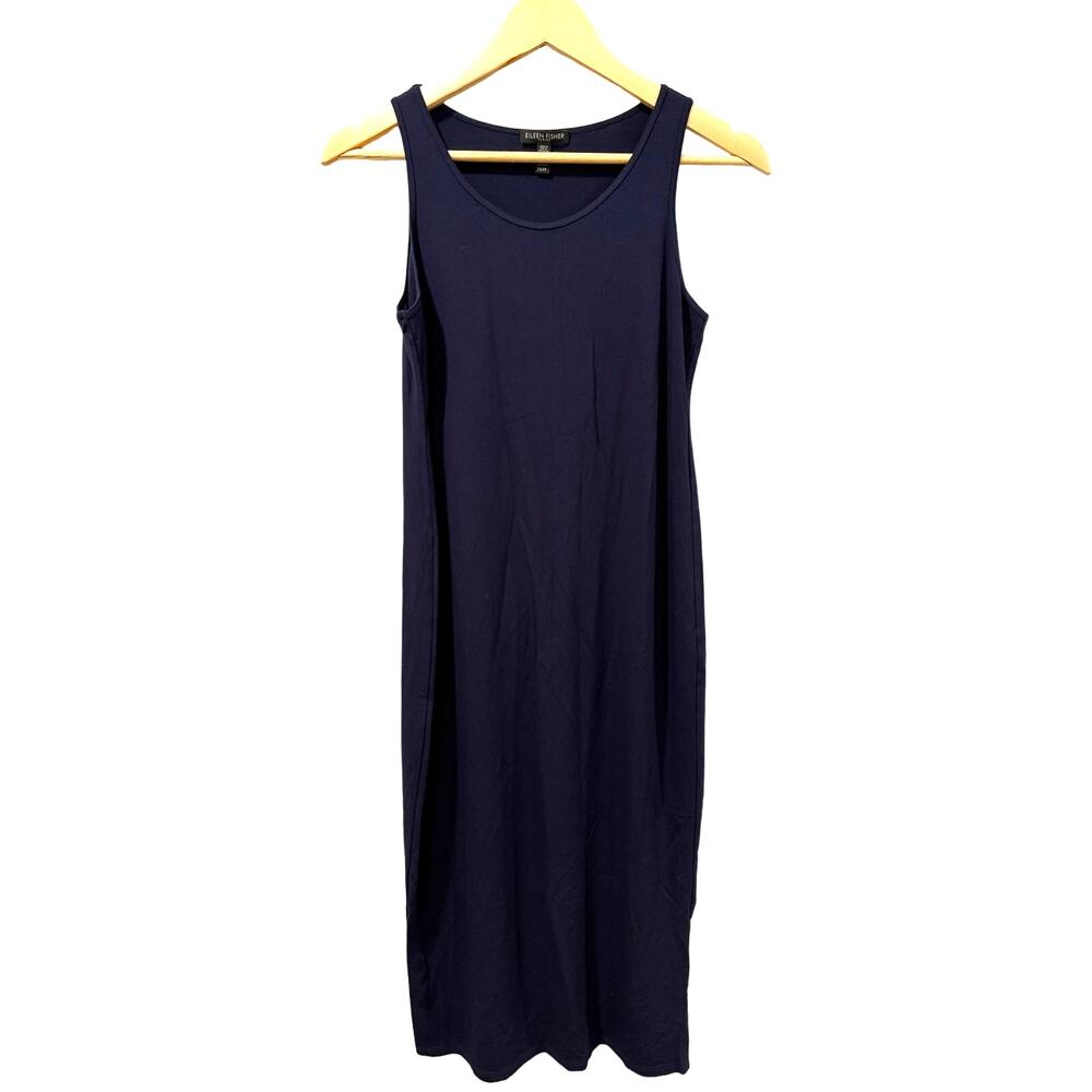 Eileen Fisher Stretch Casual Athleisure Minimalist Dress Navy Petite Small